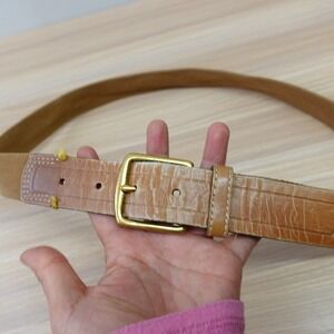 Coach Skinny Belt Womens M L Camel 36 95 Canvas Leather Solid Brass Buckle 3739